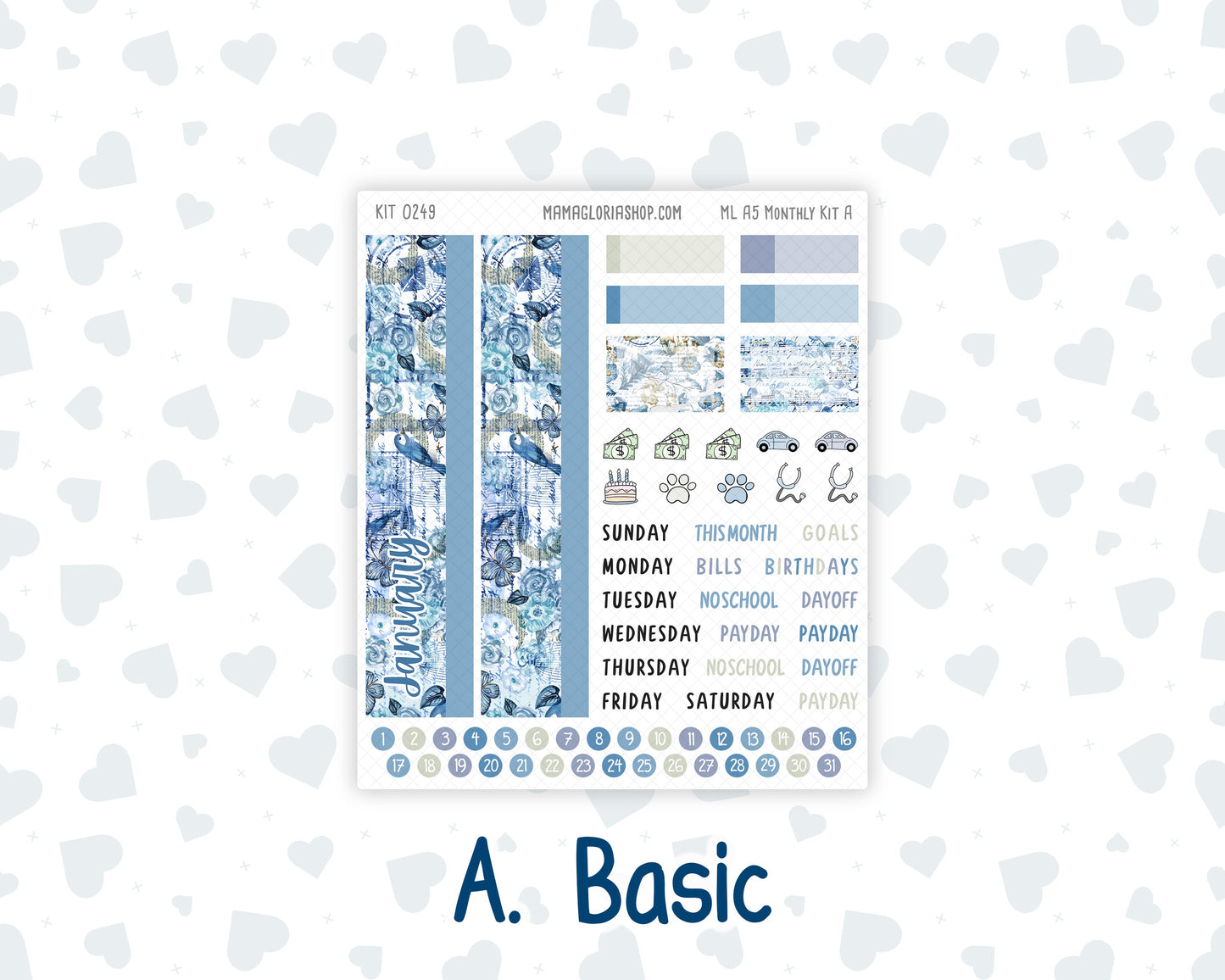 Kit 0249 - A5 - MakseLife Companion Notebook - Monthly Kit - January - Icy Lace