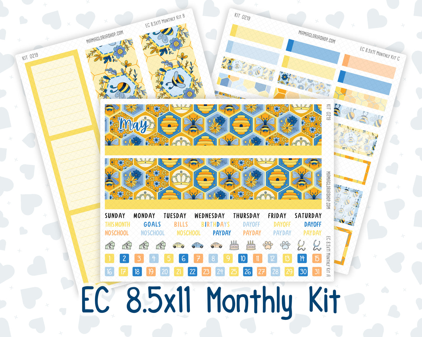 EC 8.5x11 Monthly - Kit 0219- Bee's Business- May- For Erin Condren Planners