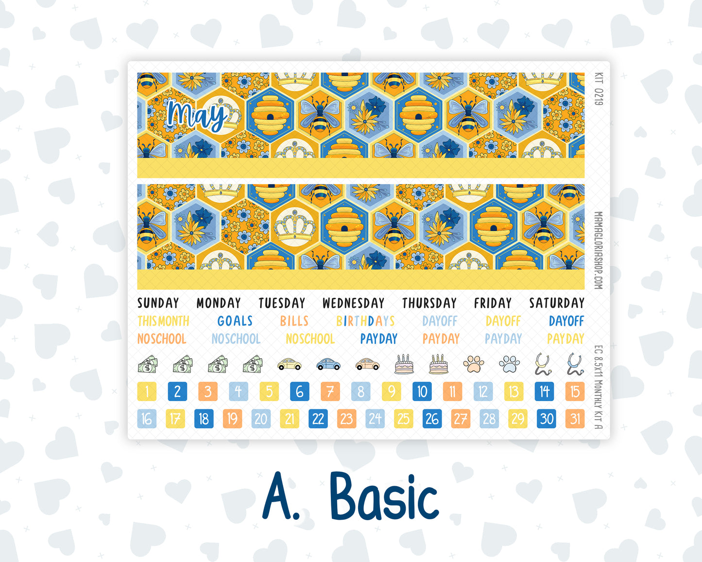 EC 8.5x11 Monthly - Kit 0219- Bee's Business- May- For Erin Condren Planners