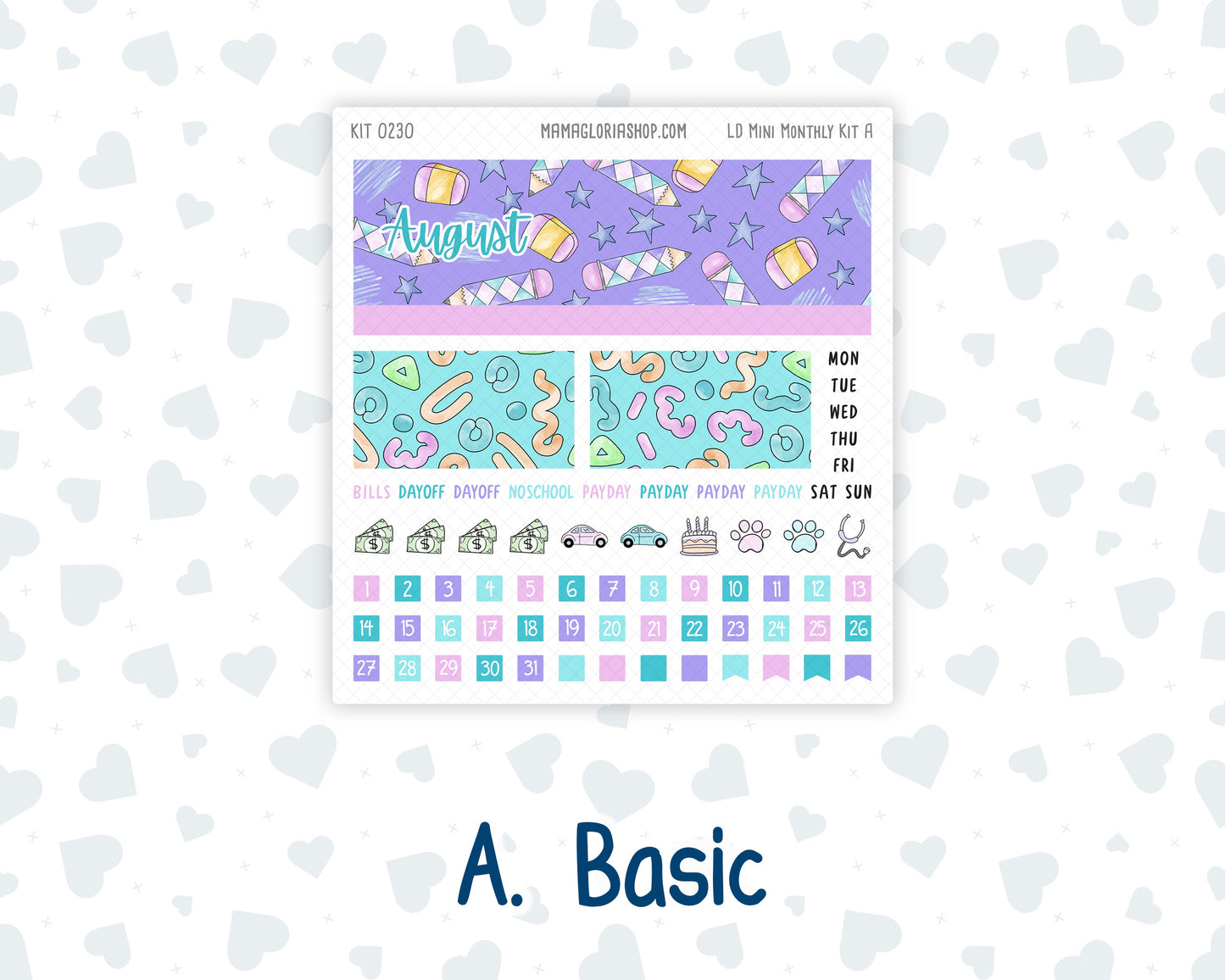 Kit 0230 - Laurel Denise Mini - Monthly Kit - August - School Daze