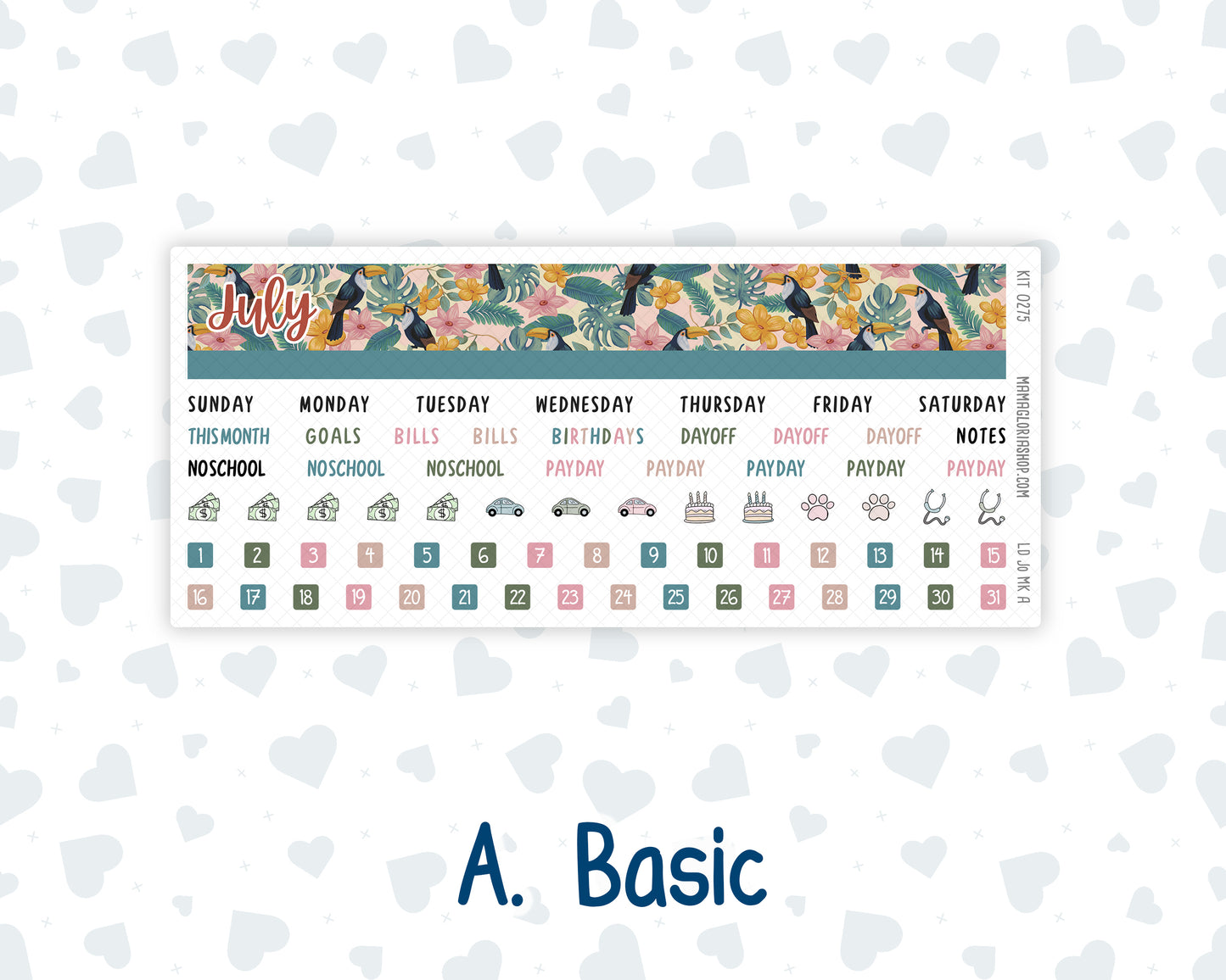 Kit 0275 - Laurel Denise The Jo Planner - Monthly Kit - July - Tropical Safari Blush