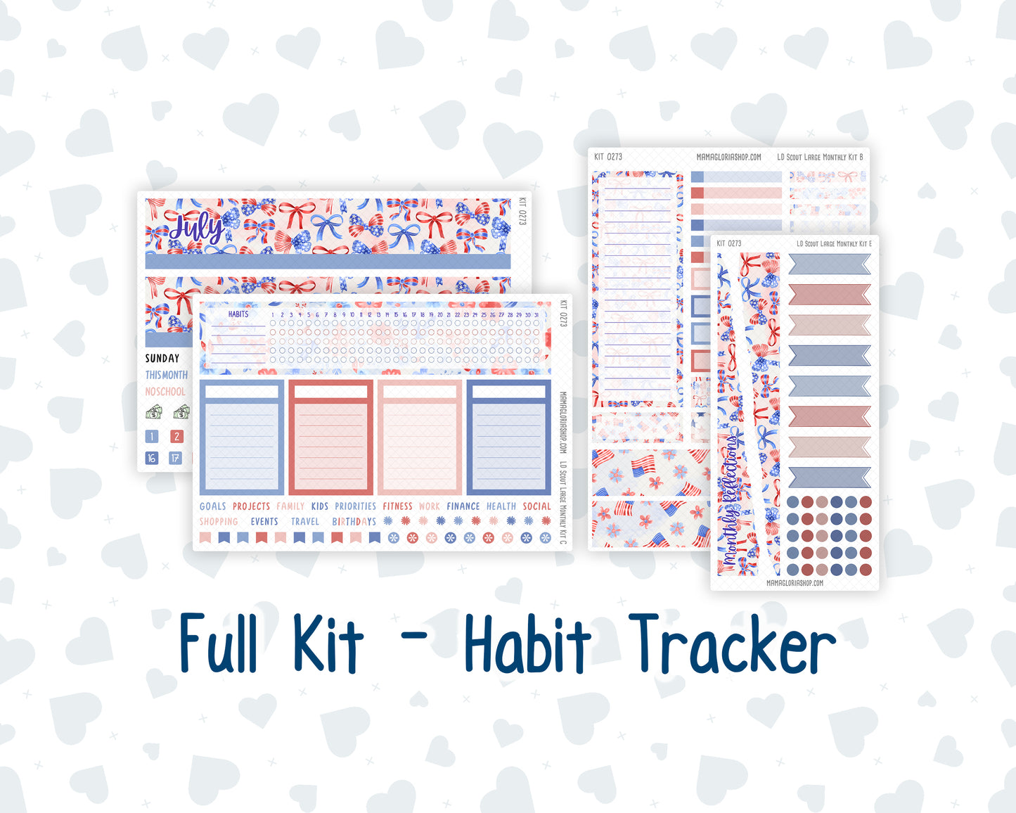 Kit 0273 - Laurel Denise The Scout Planner Large - Monthly Kit - July - Americana In Bloom