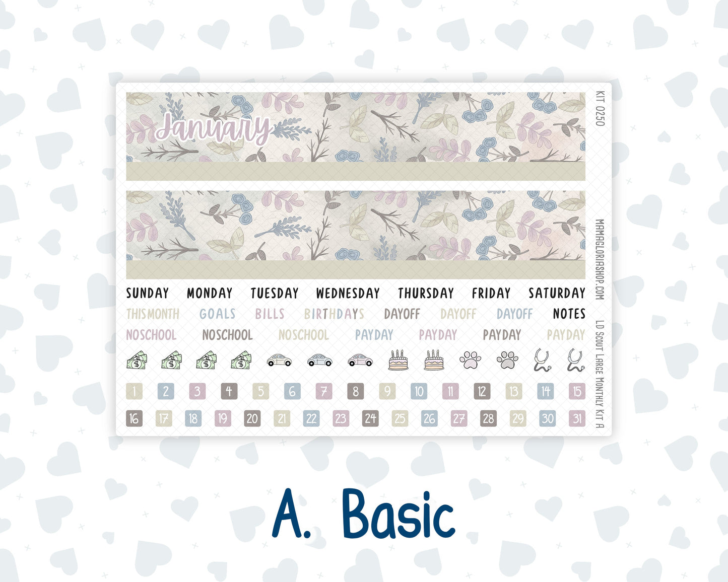 Kit 0250 - Laurel Denise The Scout Planner Large - Monthly Kit - Quiet January