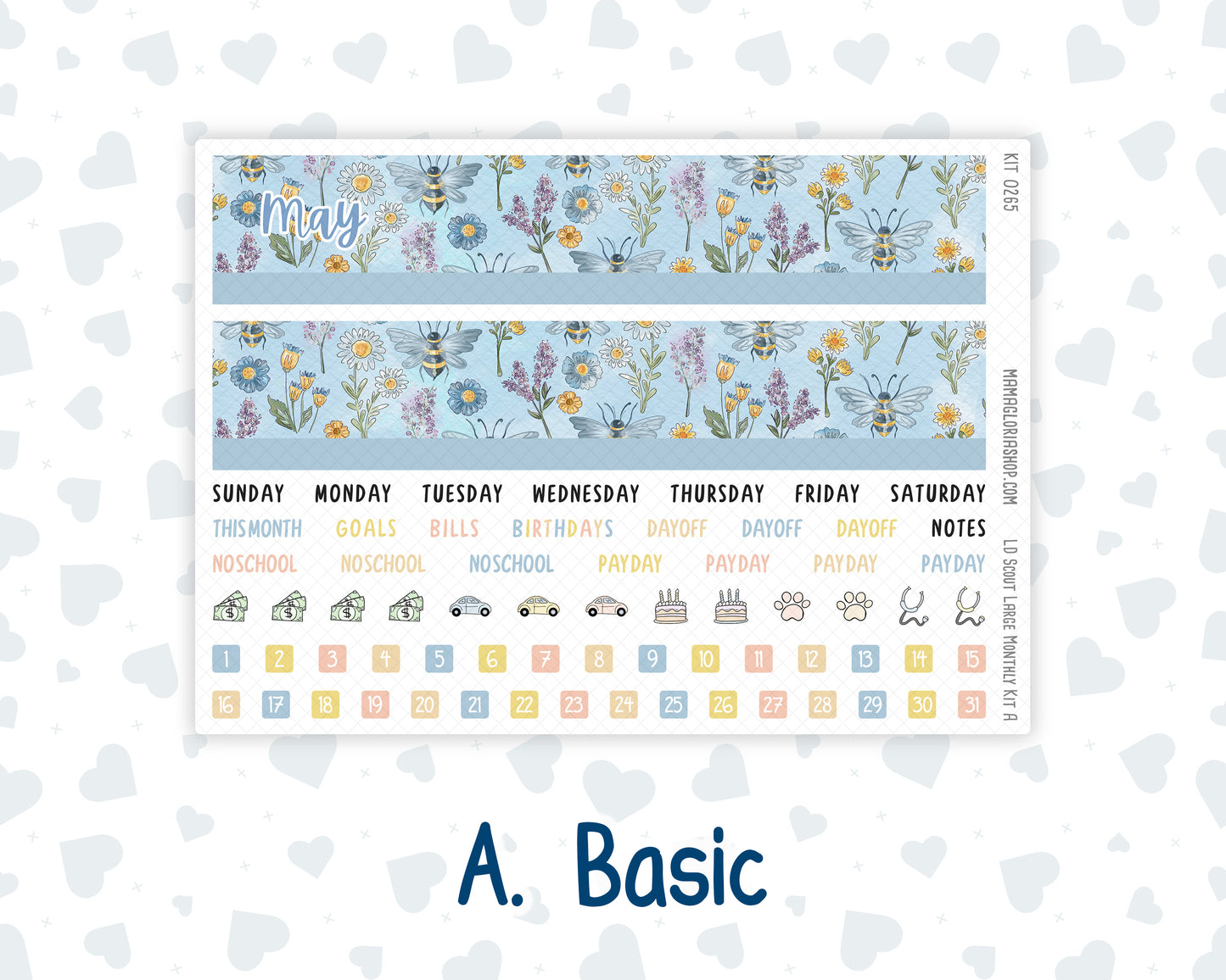Kit 0265 - Laurel Denise The Scout Planner Large - Monthly Kit - May - Honeybee Sky