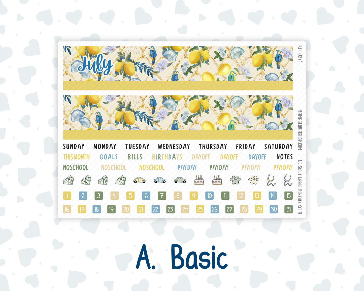 Kit 0274 - Laurel Denise The Scout Planner Large - Monthly Kit - July - Sunny Lemon Shore