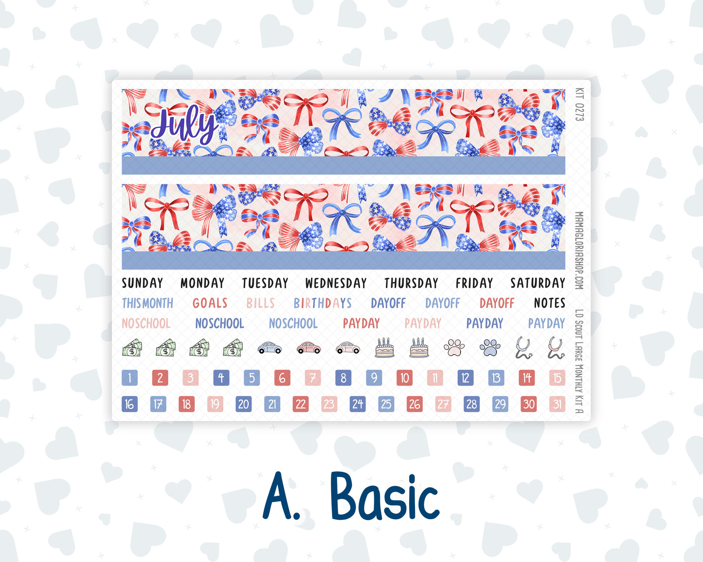 Kit 0273 - Laurel Denise The Scout Planner Large - Monthly Kit - July - Americana In Bloom