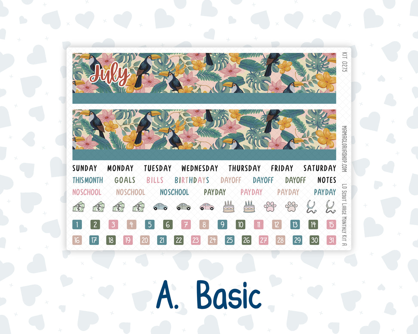 Kit 0275 - Laurel Denise The Scout Planner Large - Monthly Kit - July - Tropical Safari Blush