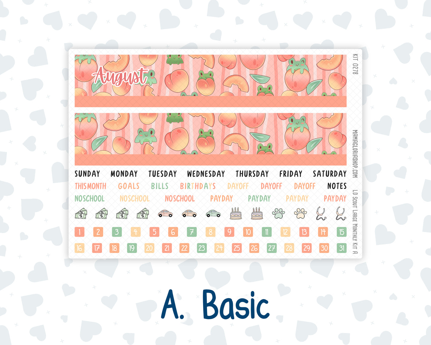 Kit 0278 - Laurel Denise The Scout Planner Large - Monthly Kit - August - Oops, All Peaches