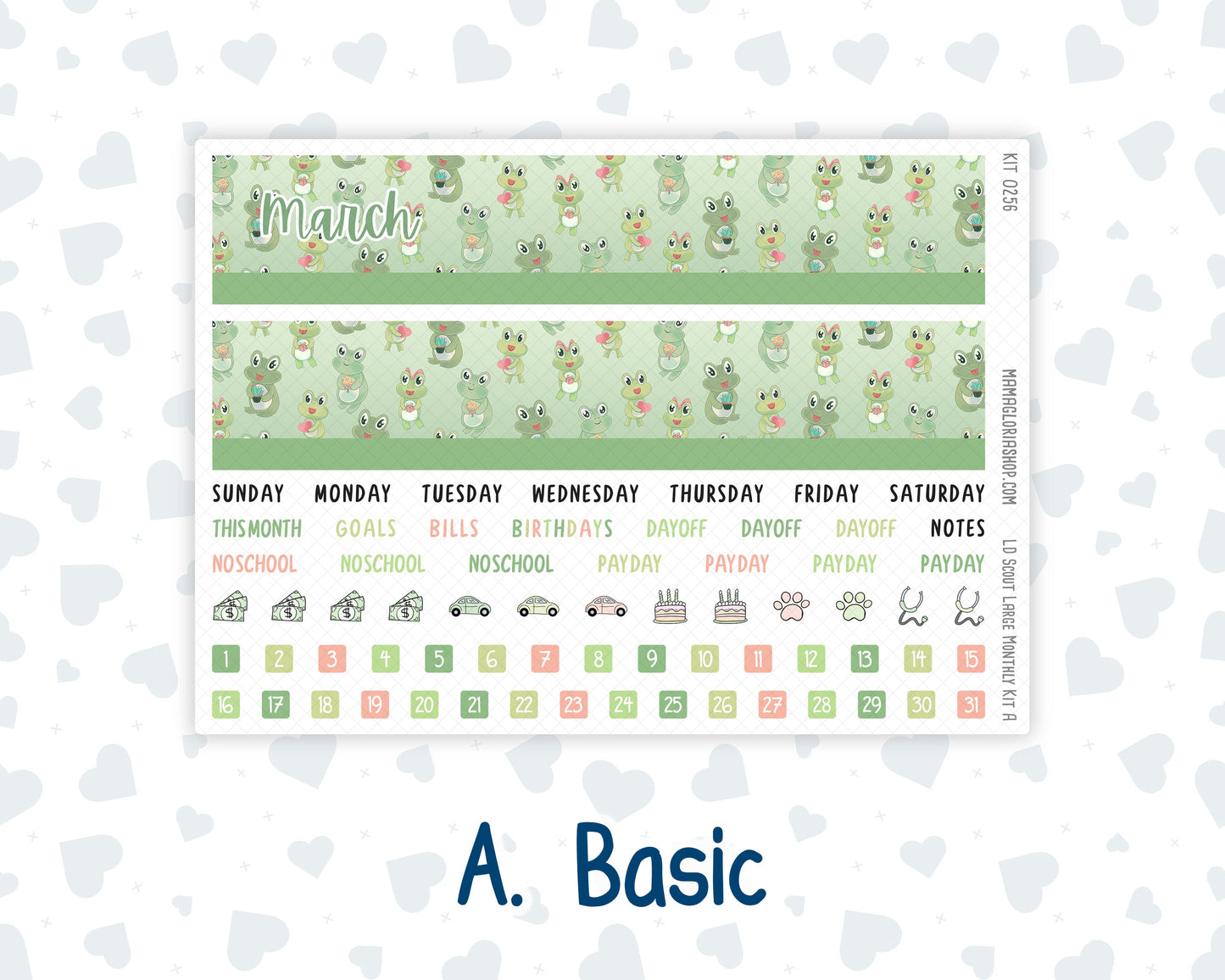 Kit 0256 - Laurel Denise The Scout Planner Large - Monthly Kit - March - Froggy Luck