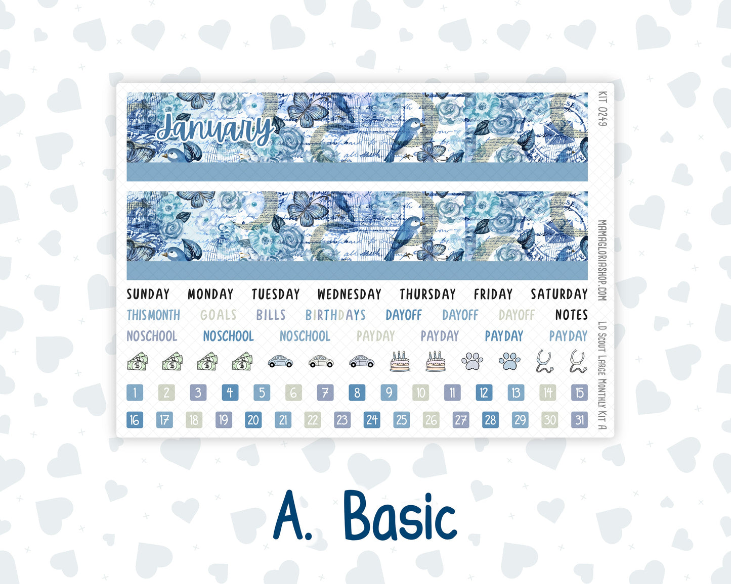 Kit 0249 - Laurel Denise The Scout Planner Large - Monthly Kit - January - Icy Lace