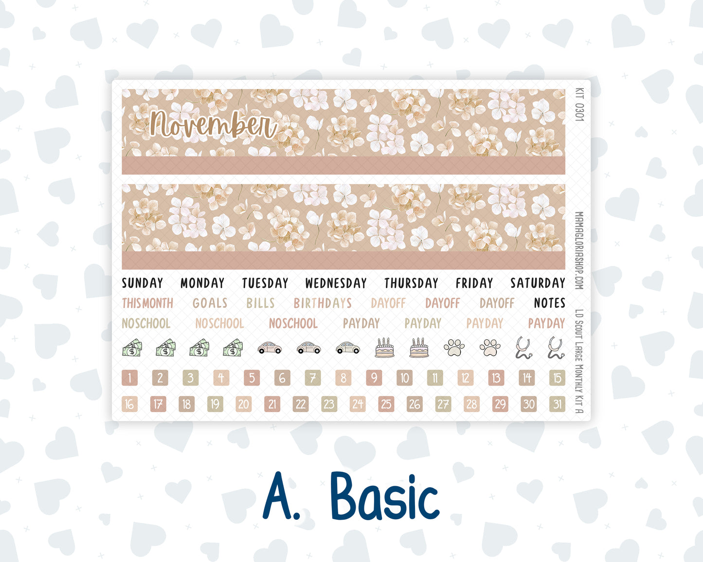 Kit 0301 - Laurel Denise The Scout Planner Large - Monthly Kit - November - Sunday Comfort