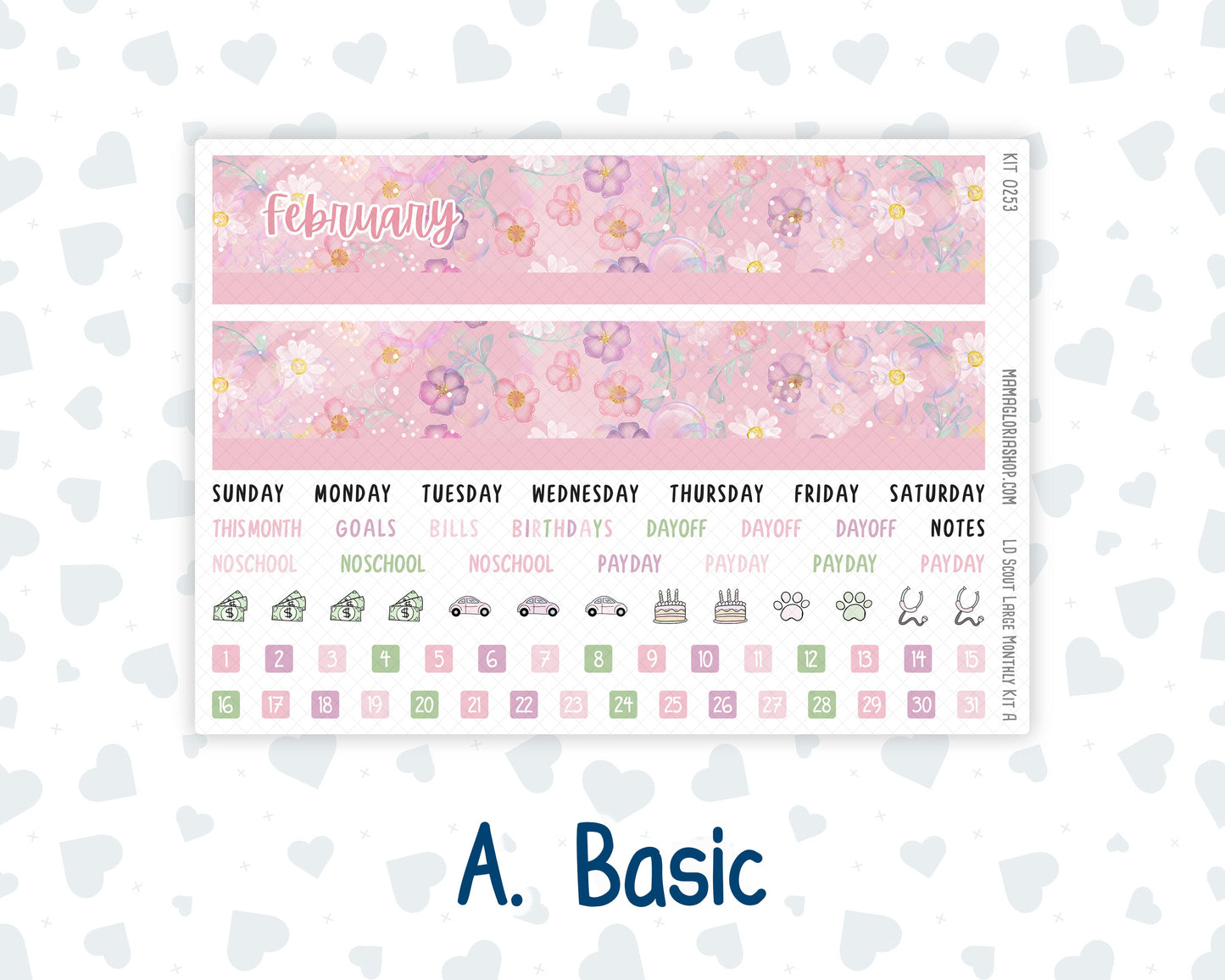 Kit 0253 - Laurel Denise The Scout Planner Large - Monthly Kit - February - Rosy Daydreams
