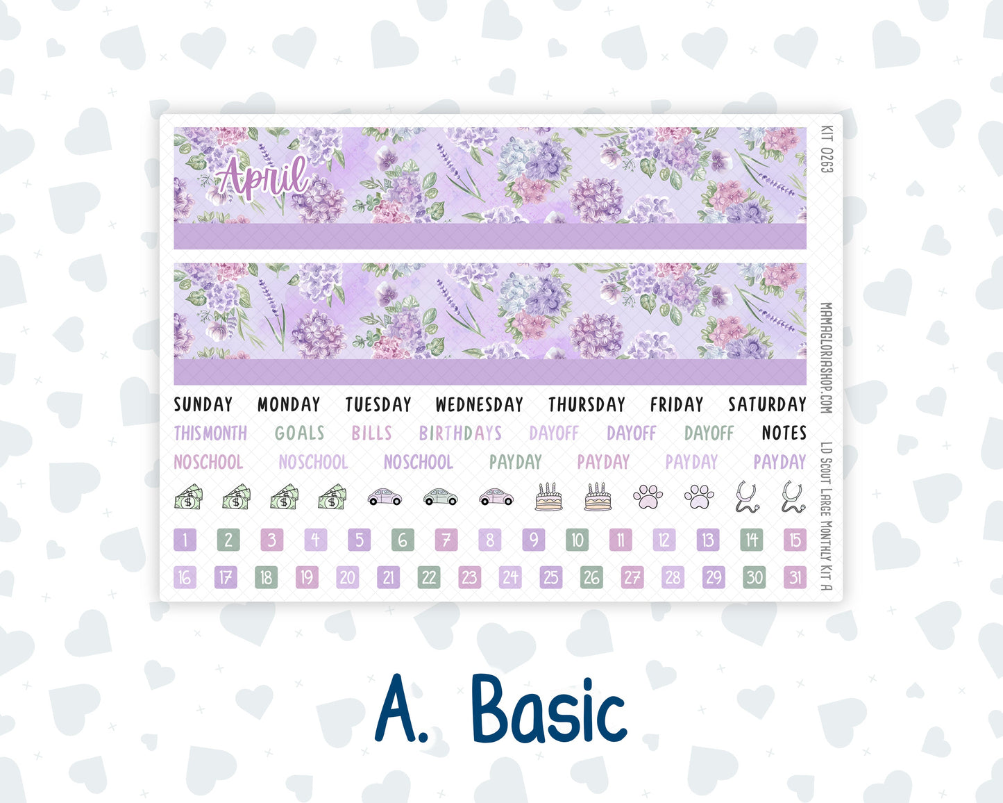 Kit 0263 - Laurel Denise The Scout Planner Large - Monthly Kit - April - Lavender Drift