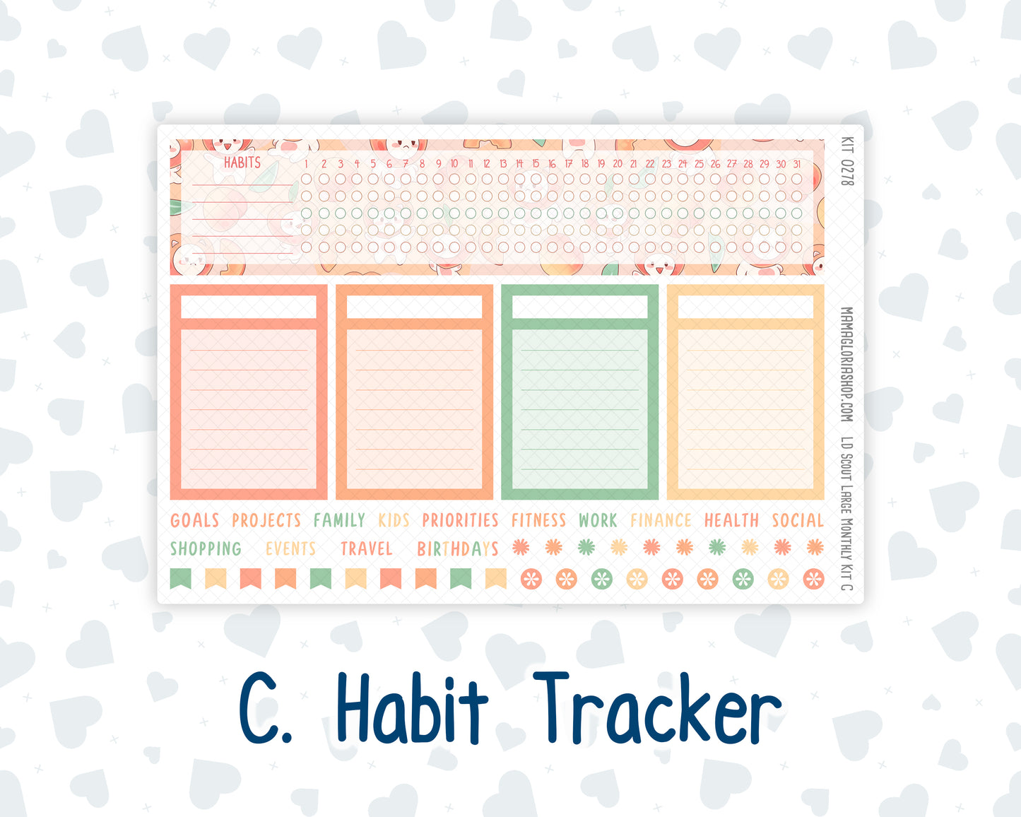 Kit 0278 - Laurel Denise The Scout Planner Large - Monthly Kit - August - Oops, All Peaches