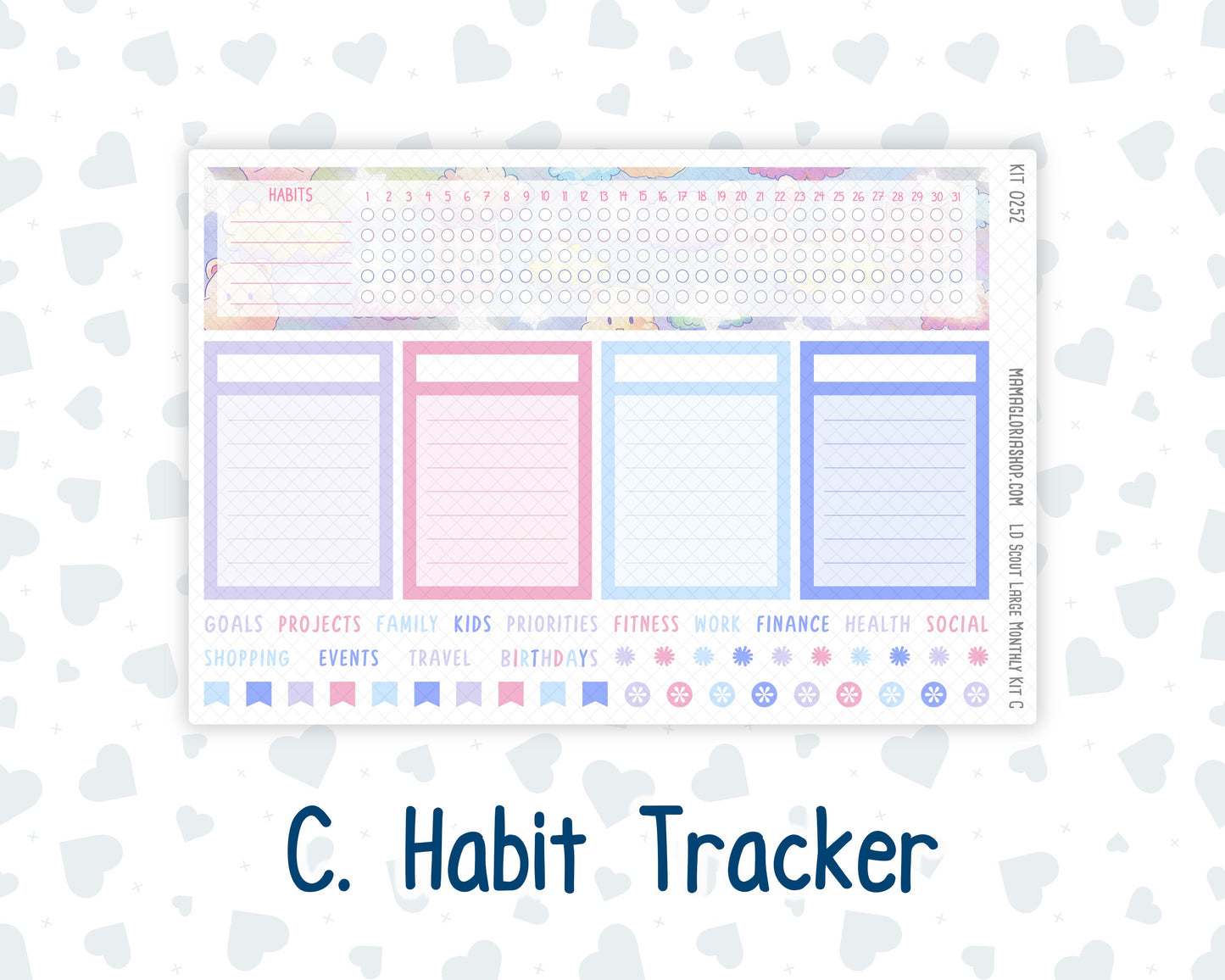 Kit 0252 - Laurel Denise The Scout Planner Large - Monthly Kit - February - Tokyo Candy Cloud