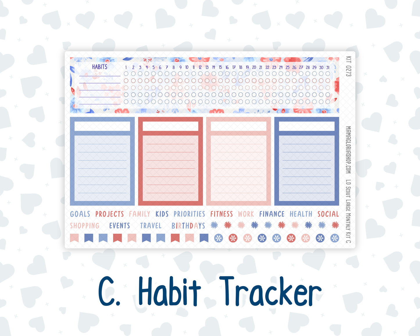 Kit 0273 - Laurel Denise The Scout Planner Large - Monthly Kit - July - Americana In Bloom