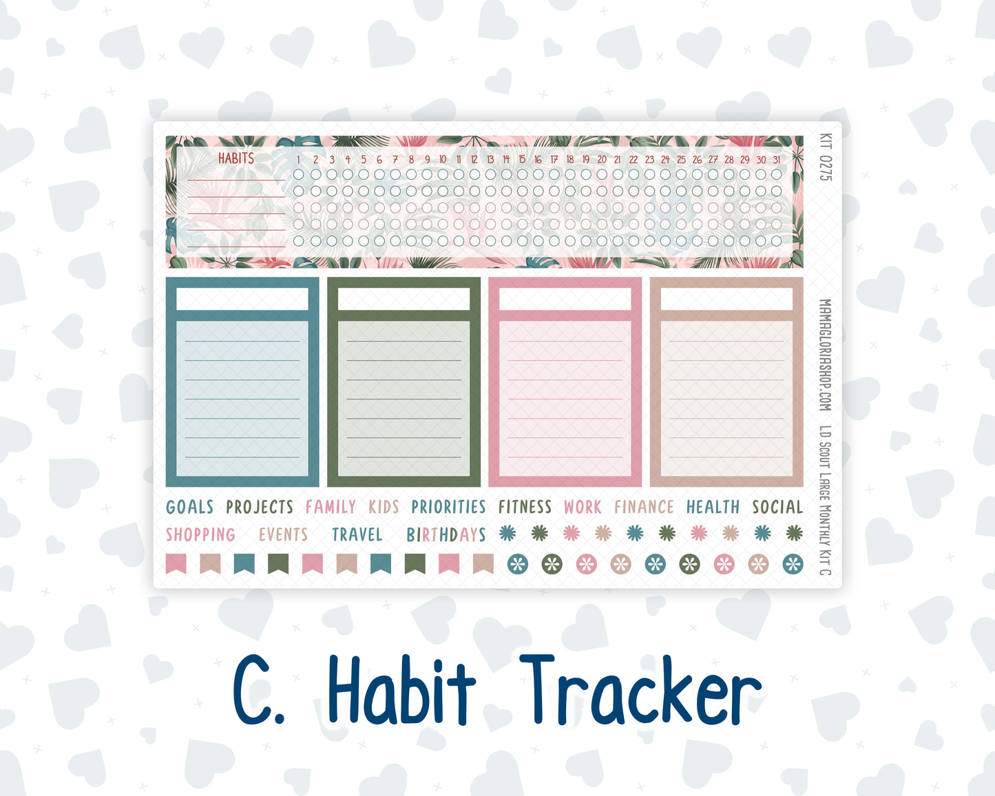 Kit 0275 - Laurel Denise The Scout Planner Large - Monthly Kit - July - Tropical Safari Blush