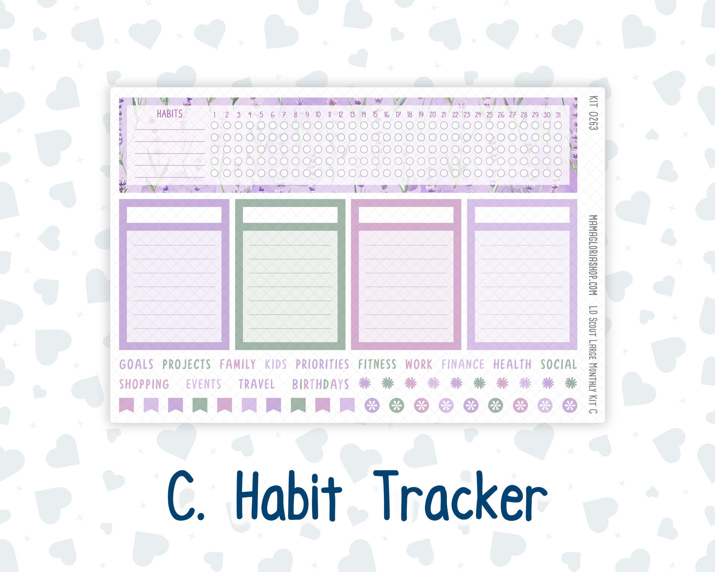Kit 0263 - Laurel Denise The Scout Planner Large - Monthly Kit - April - Lavender Drift