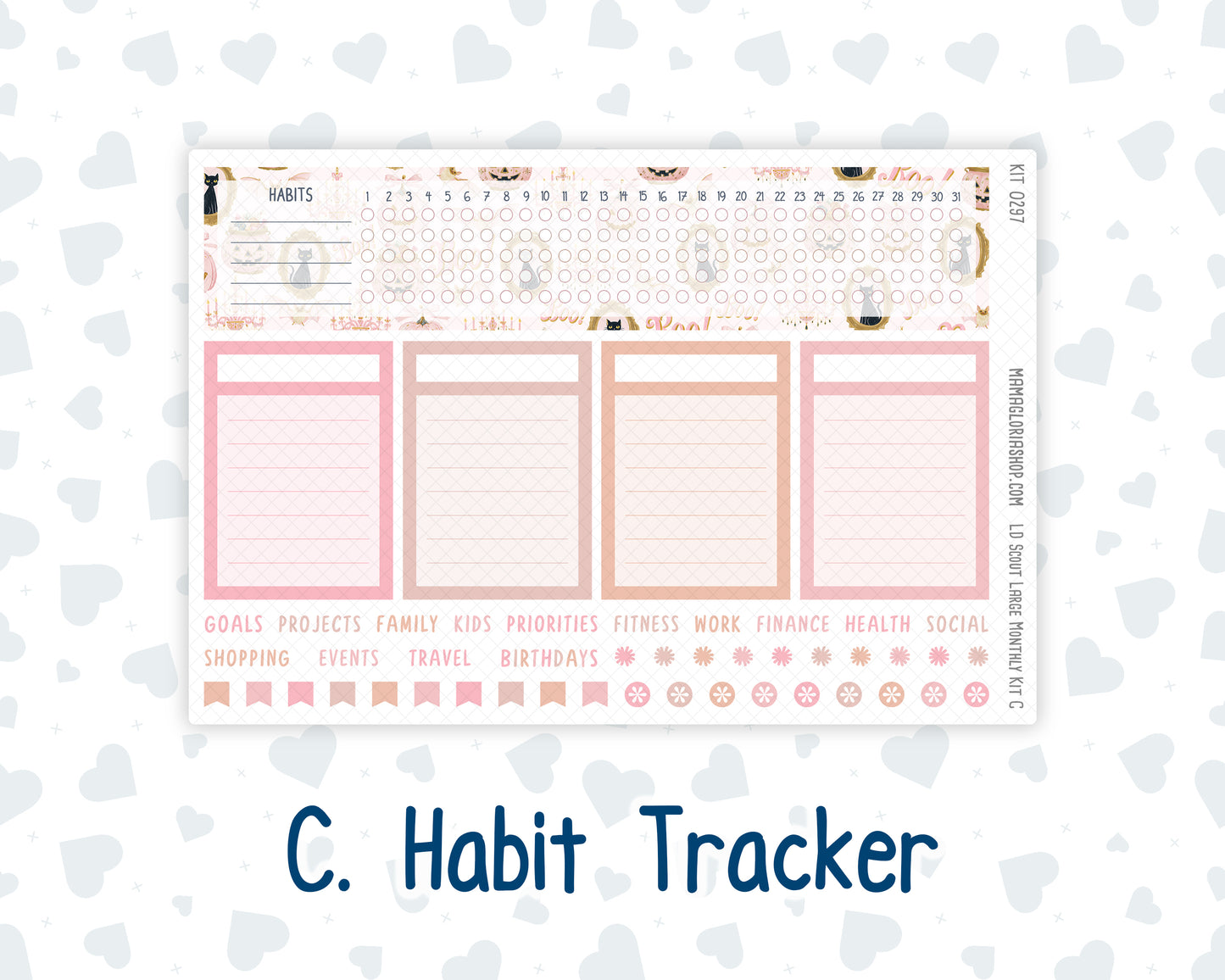 Kit 0297 - Laurel Denise The Scout Planner Large - Monthly Kit - October - Pink Spell
