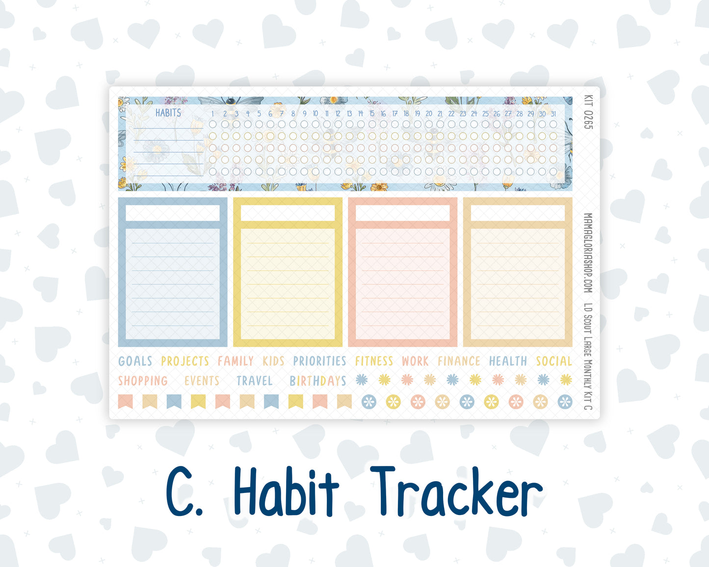 Kit 0265 - Laurel Denise The Scout Planner Large - Monthly Kit - May - Honeybee Sky