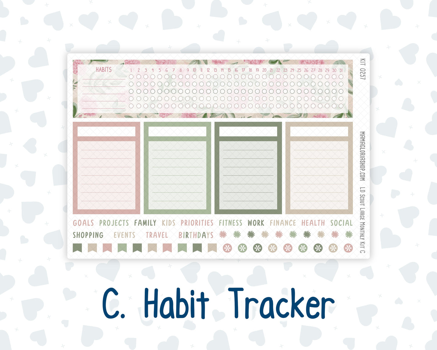 Kit 0257 - Laurel Denise The Scout Planner Large - Monthly Kit - March - Blush Garden