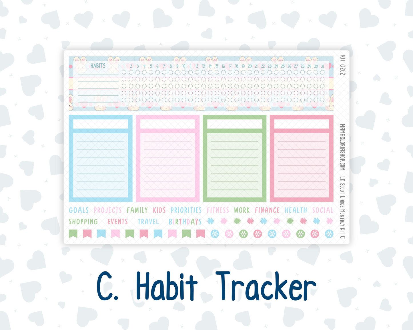 Kit 0262 - Laurel Denise The Scout Planner Large - Monthly Kit - April - Spring Puffs