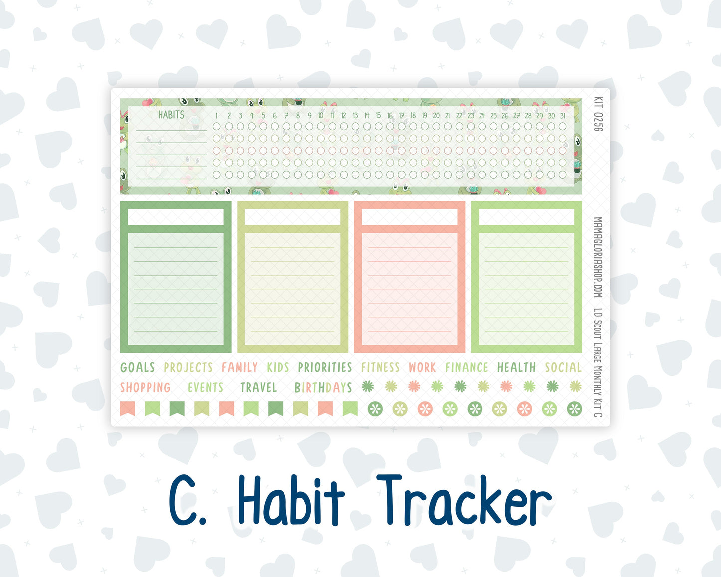 Kit 0256 - Laurel Denise The Scout Planner Large - Monthly Kit - March - Froggy Luck