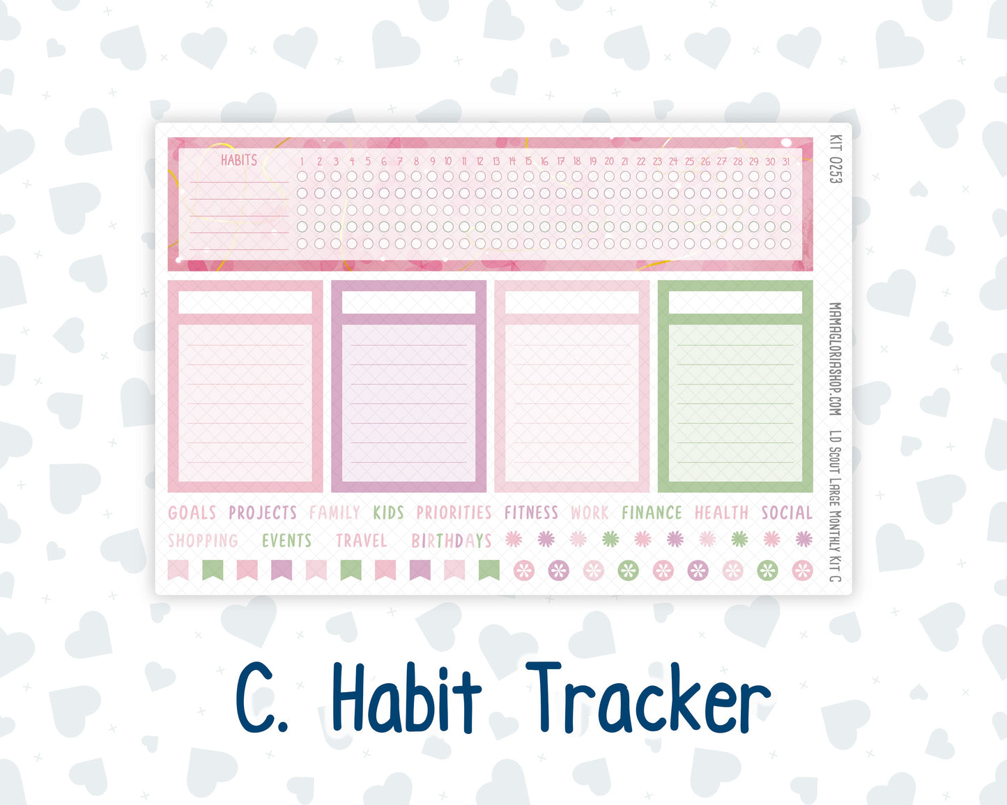 Kit 0253 - Laurel Denise The Scout Planner Large - Monthly Kit - February - Rosy Daydreams