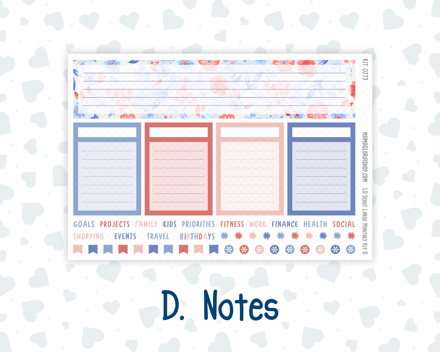 Kit 0273 - Laurel Denise The Scout Planner Large - Monthly Kit - July - Americana In Bloom