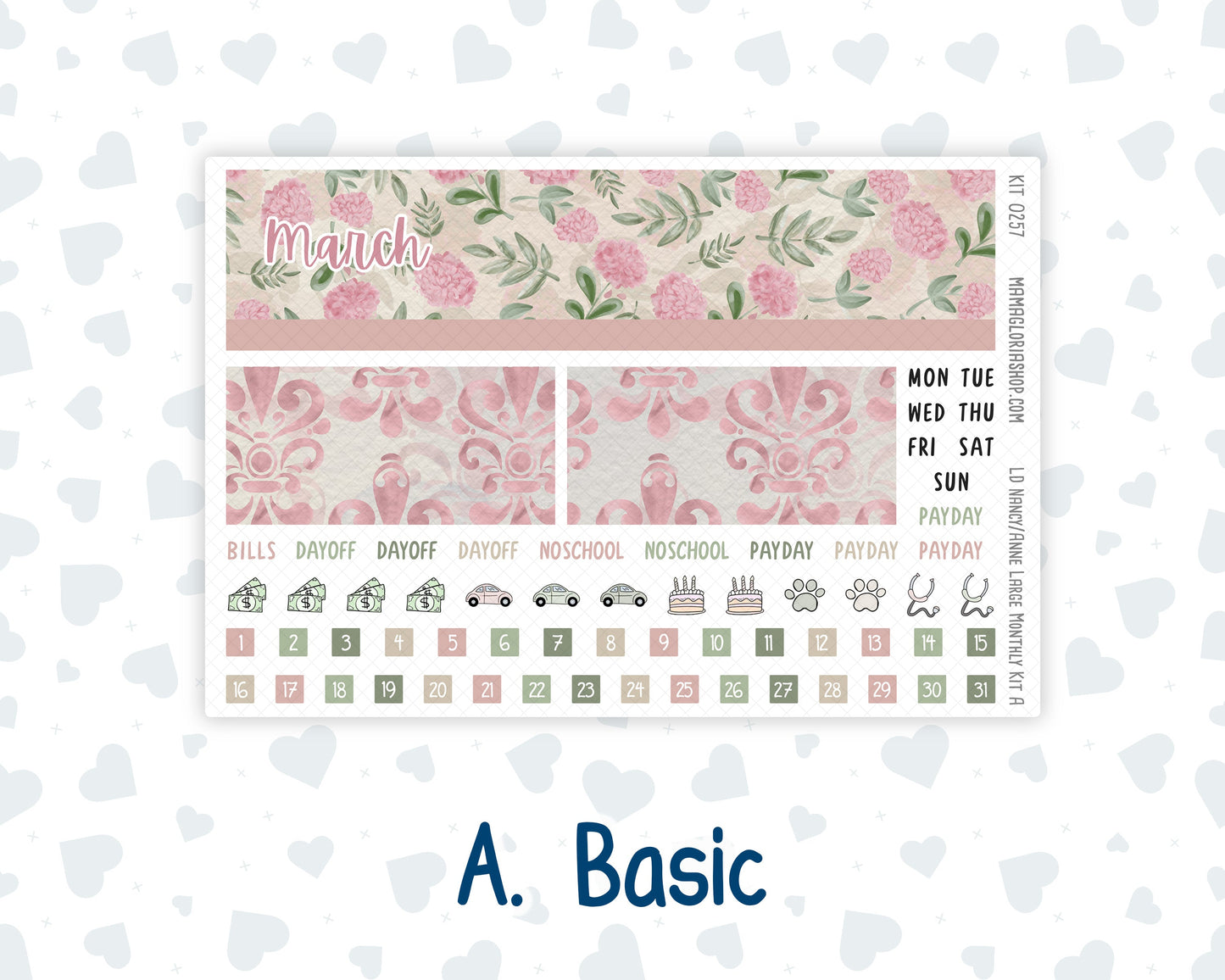 Kit 0257 - Laurel Denise Nancy/Anne Large - Monthly Kit - March - Blush Garden