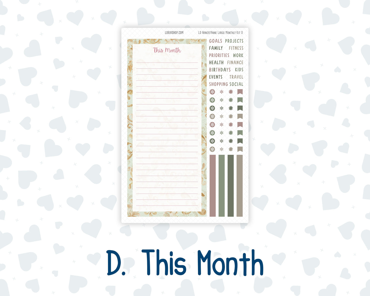 Kit 0257 - Laurel Denise Nancy/Anne Large - Monthly Kit - March - Blush Garden