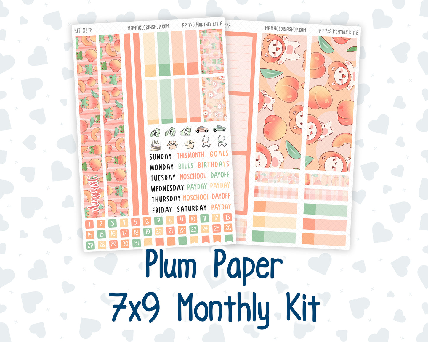 Kit 0278 - 7x9 - Plum Paper - Monthly Kit - August - Oops, All Peaches