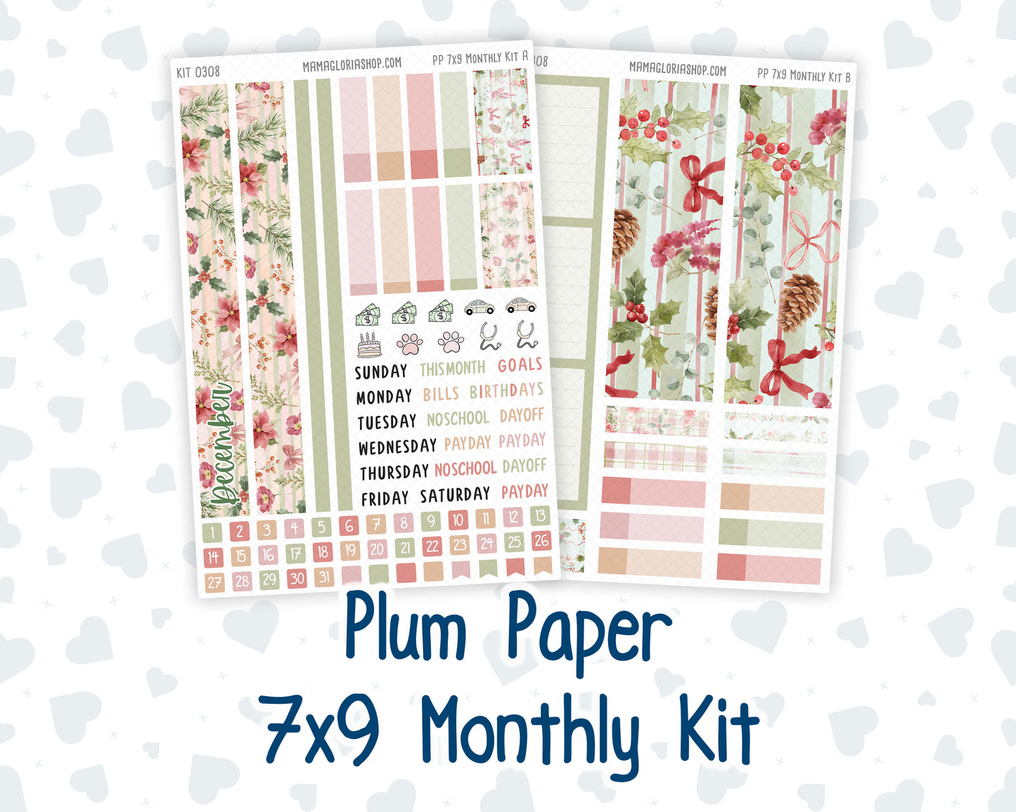 Kit 0308 - 7x9 - Plum Paper - Monthly Kit - December - Knit & Holly