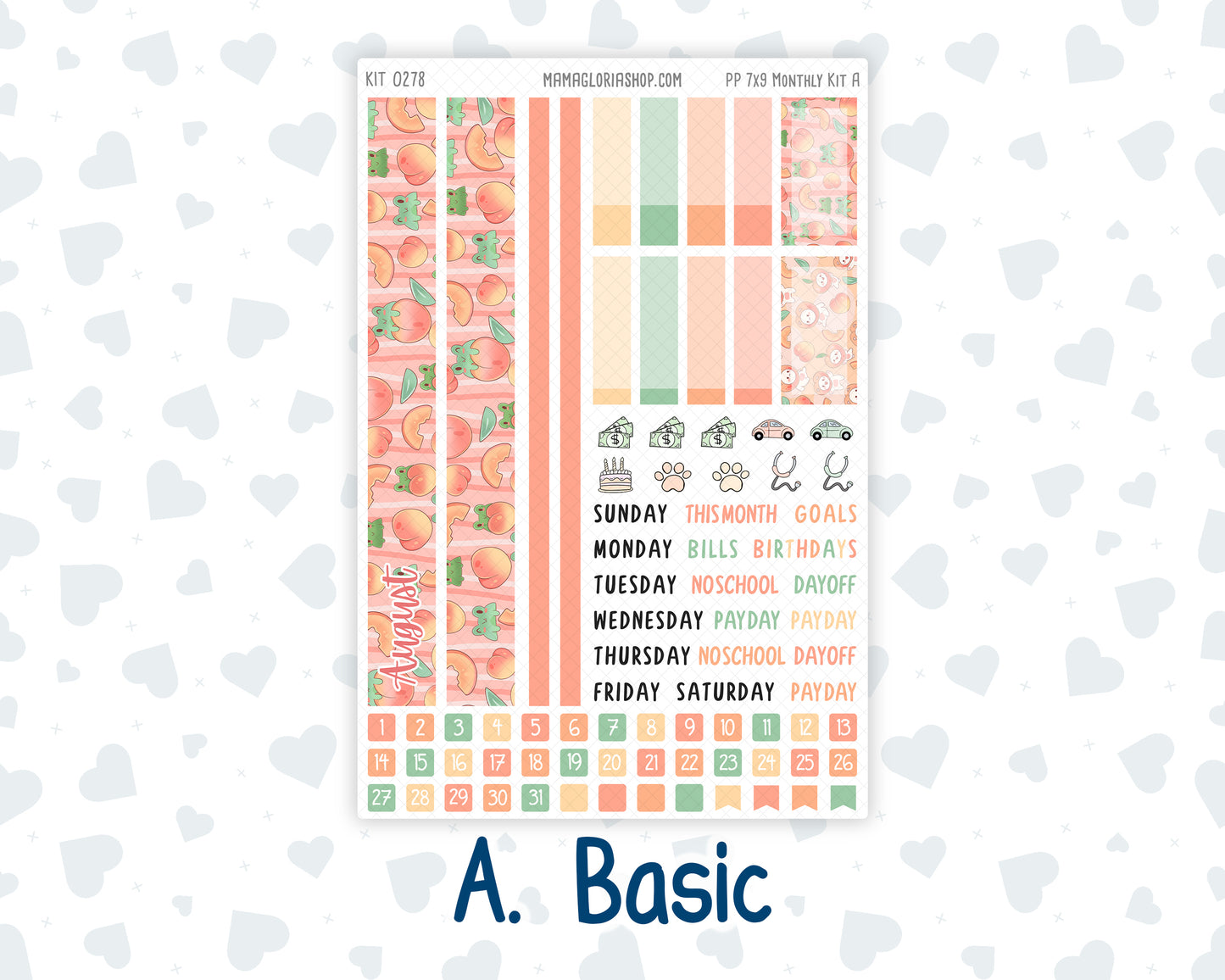 Kit 0278 - 7x9 - Plum Paper - Monthly Kit - August - Oops, All Peaches