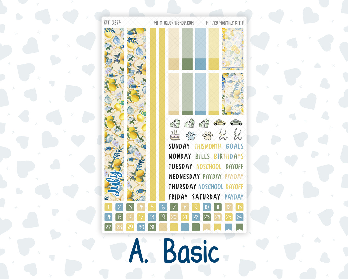 Kit 0274 - 7x9 - Plum Paper - Monthly Kit - July - Sunny Lemon Shore