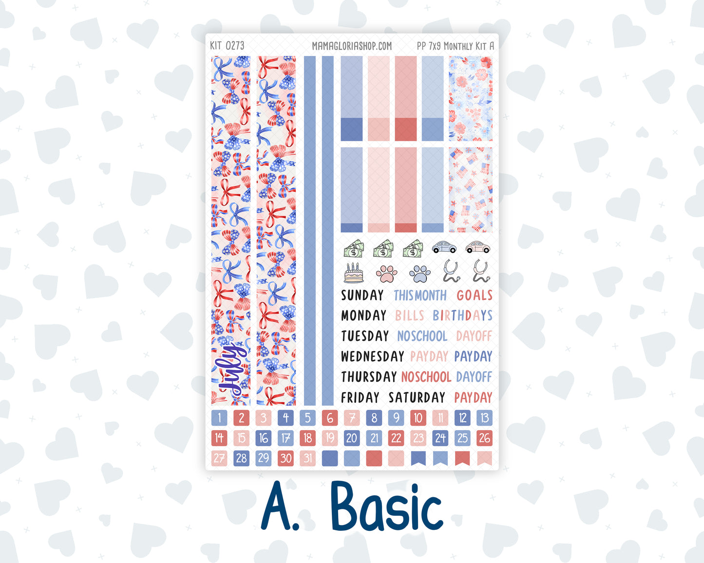 Kit 0273 - 7x9 - Plum Paper - Monthly Kit - July - Americana In Bloom