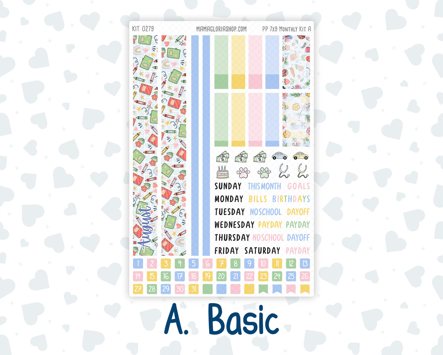 Kit 0279 - 7x9 - Plum Paper - Monthly Kit - August - Not Ready For School
