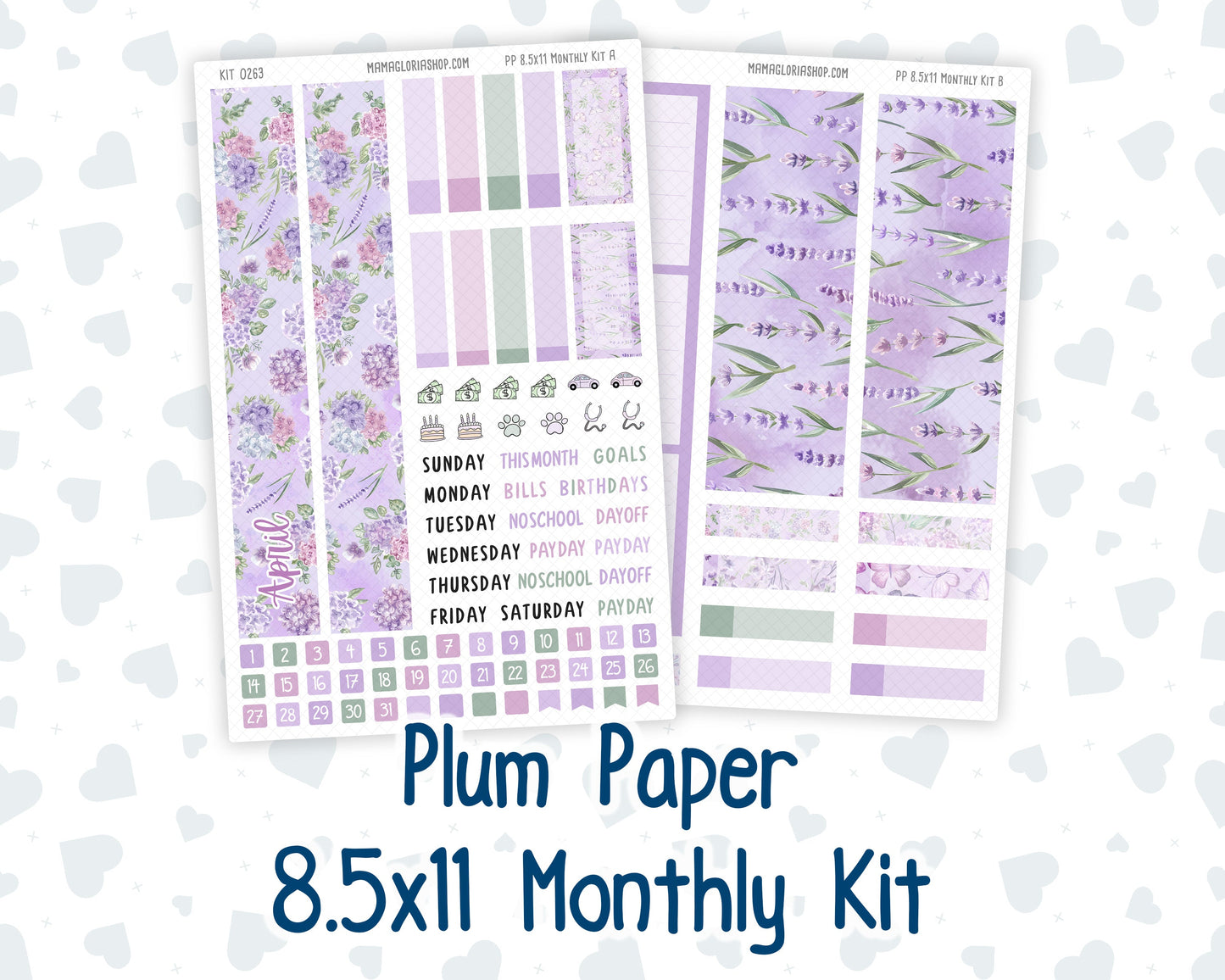 Kit 0263 - 8.5x11 - Plum Paper - Monthly Kit - April - Lavender Drift