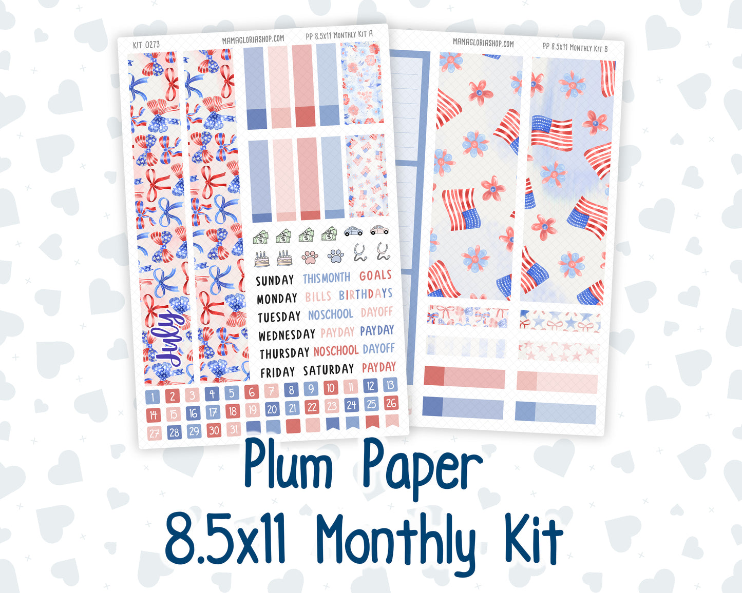 Kit 0273 - 8.5x11 - Plum Paper - Monthly Kit - July - Americana In Bloom