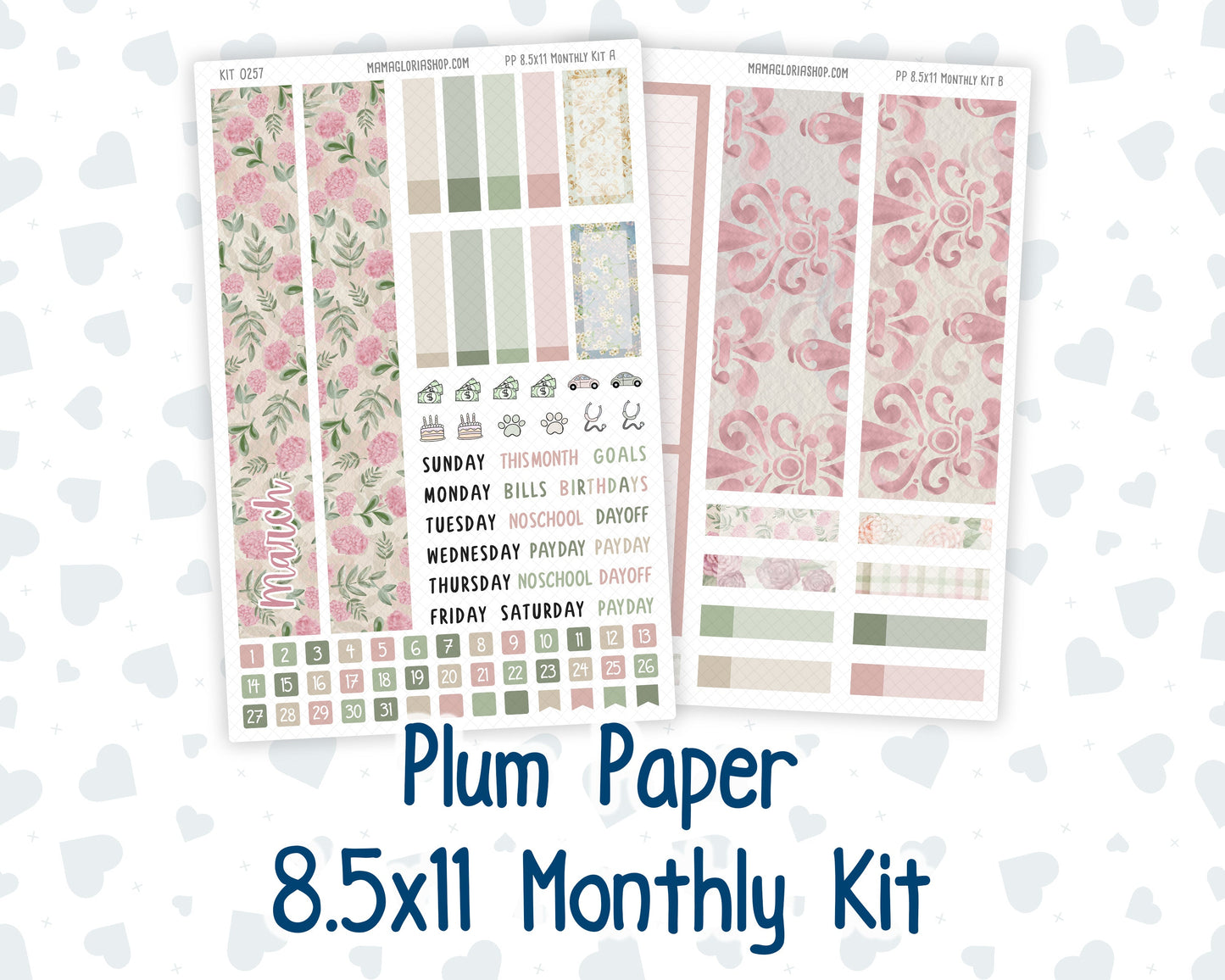 Kit 0257 - 8.5x11 - Plum Paper - Monthly Kit - March - Blush Garden