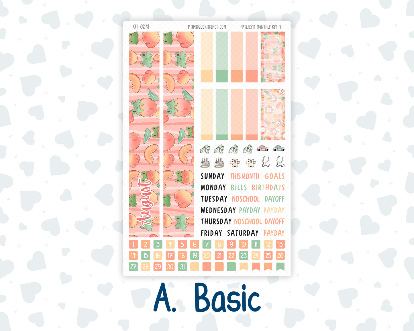 Kit 0278 - 8.5x11 - Plum Paper - Monthly Kit - August - Oops, All Peaches
