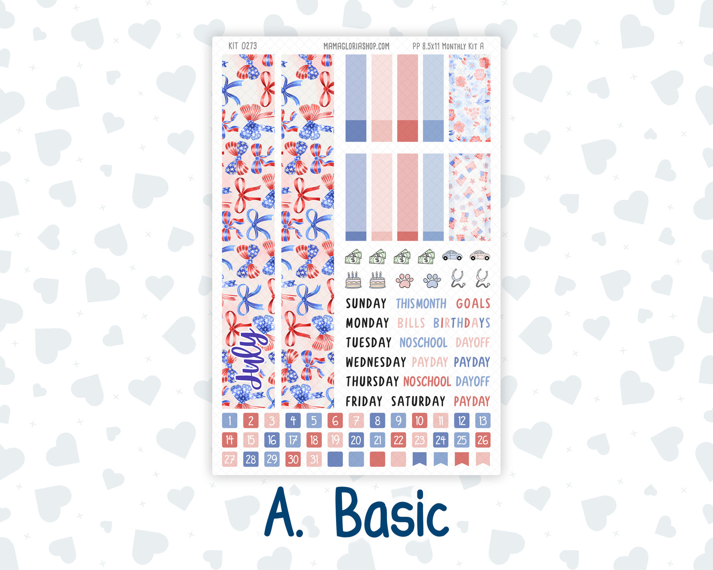 Kit 0273 - 8.5x11 - Plum Paper - Monthly Kit - July - Americana In Bloom