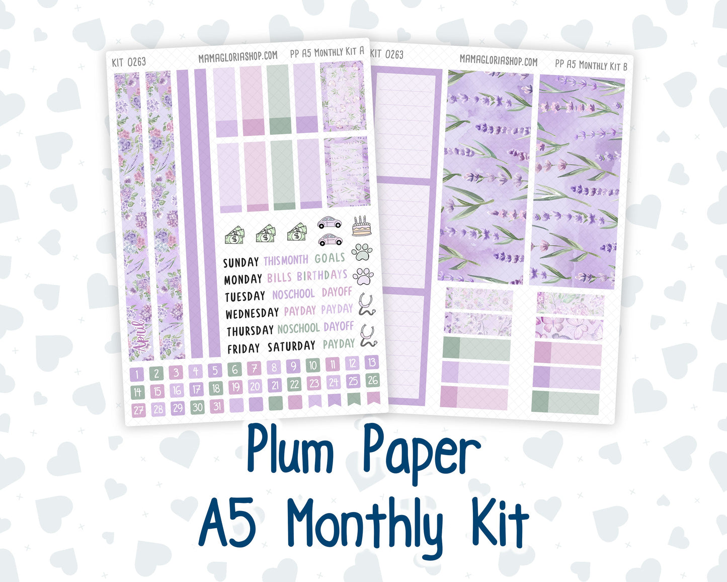 Kit 0263 - A5 - Plum Paper - Monthly Kit - April - Lavender Drift