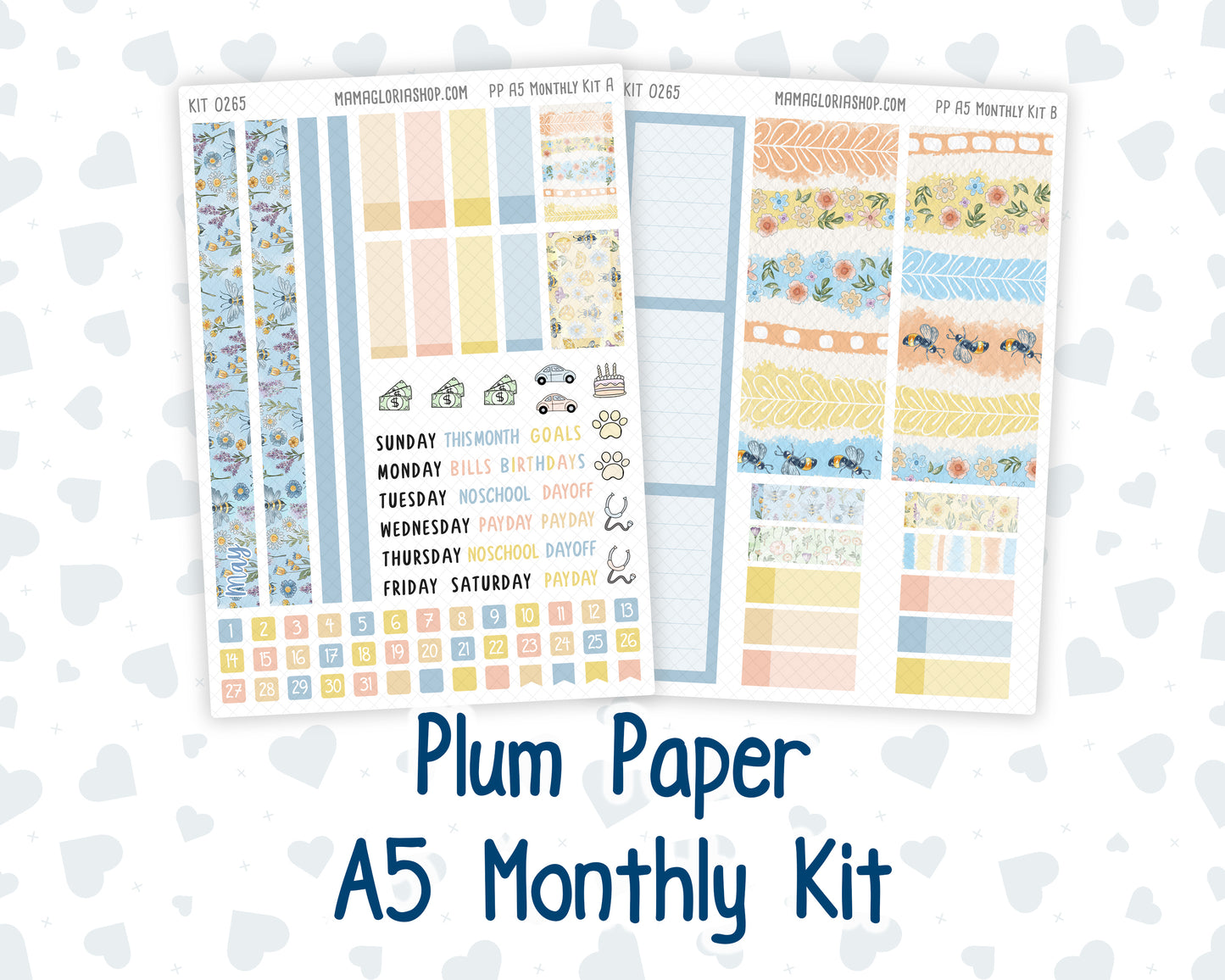Kit 0265 - A5 - Plum Paper - Monthly Kit - May - Honeybee Sky