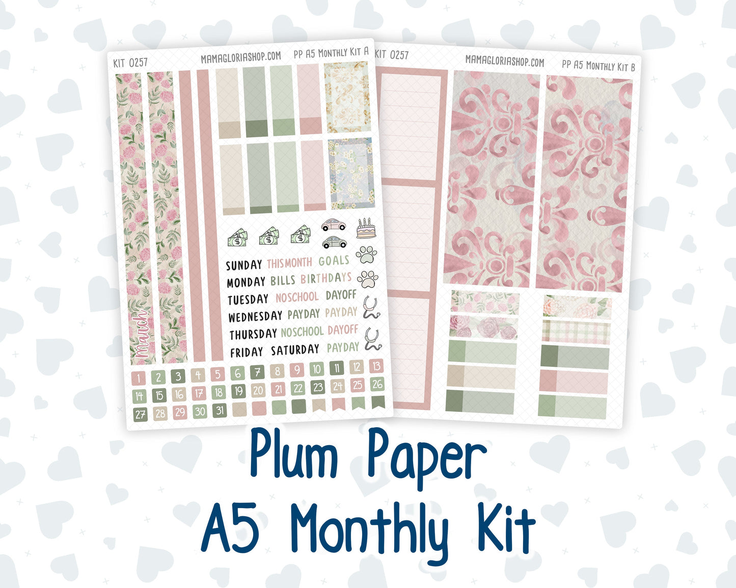 Kit 0257 - A5 - Plum Paper - Monthly Kit - March - Blush Garden