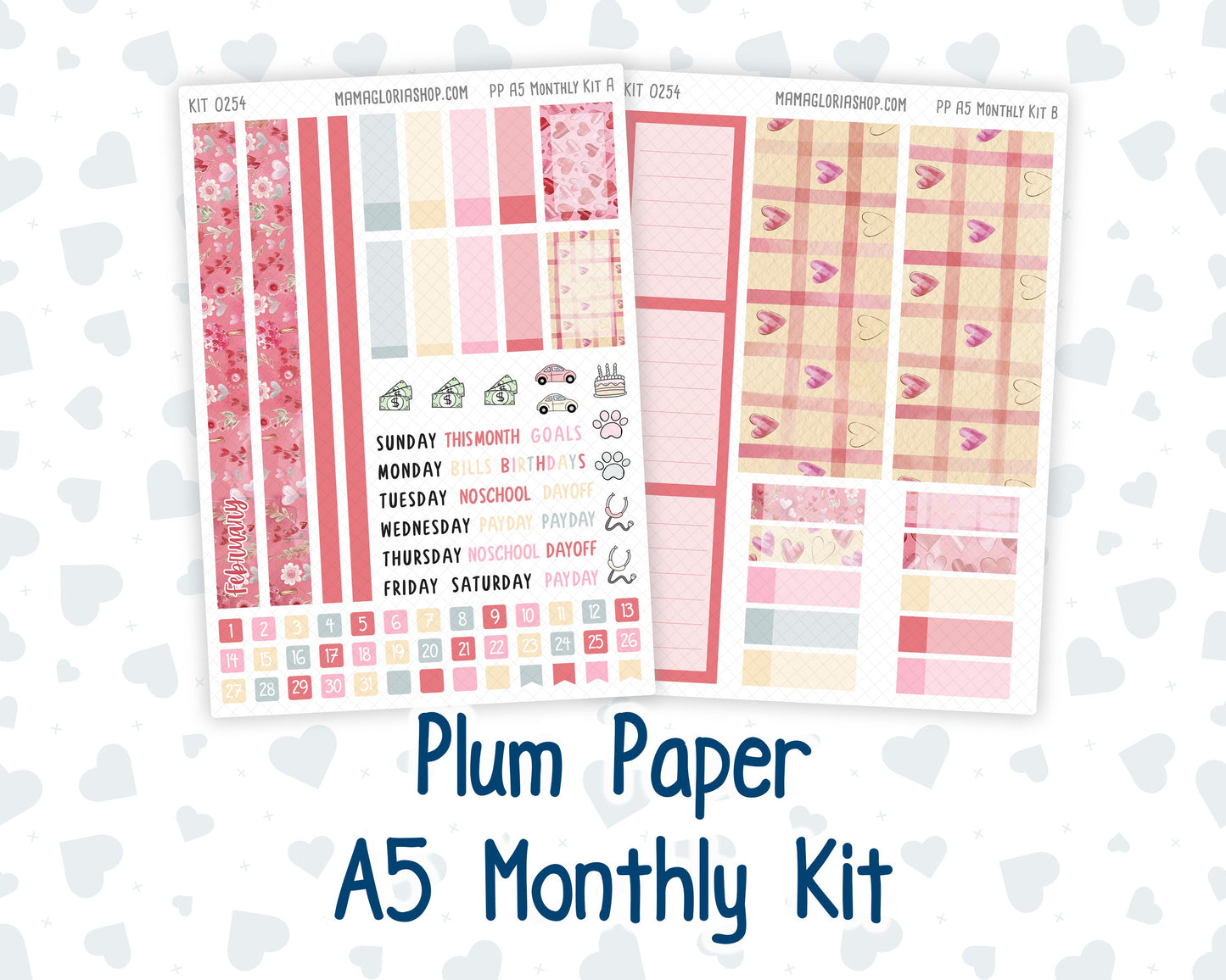 Kit 0254 - A5 - Plum Paper - Monthly Kit - February - Valentine Village