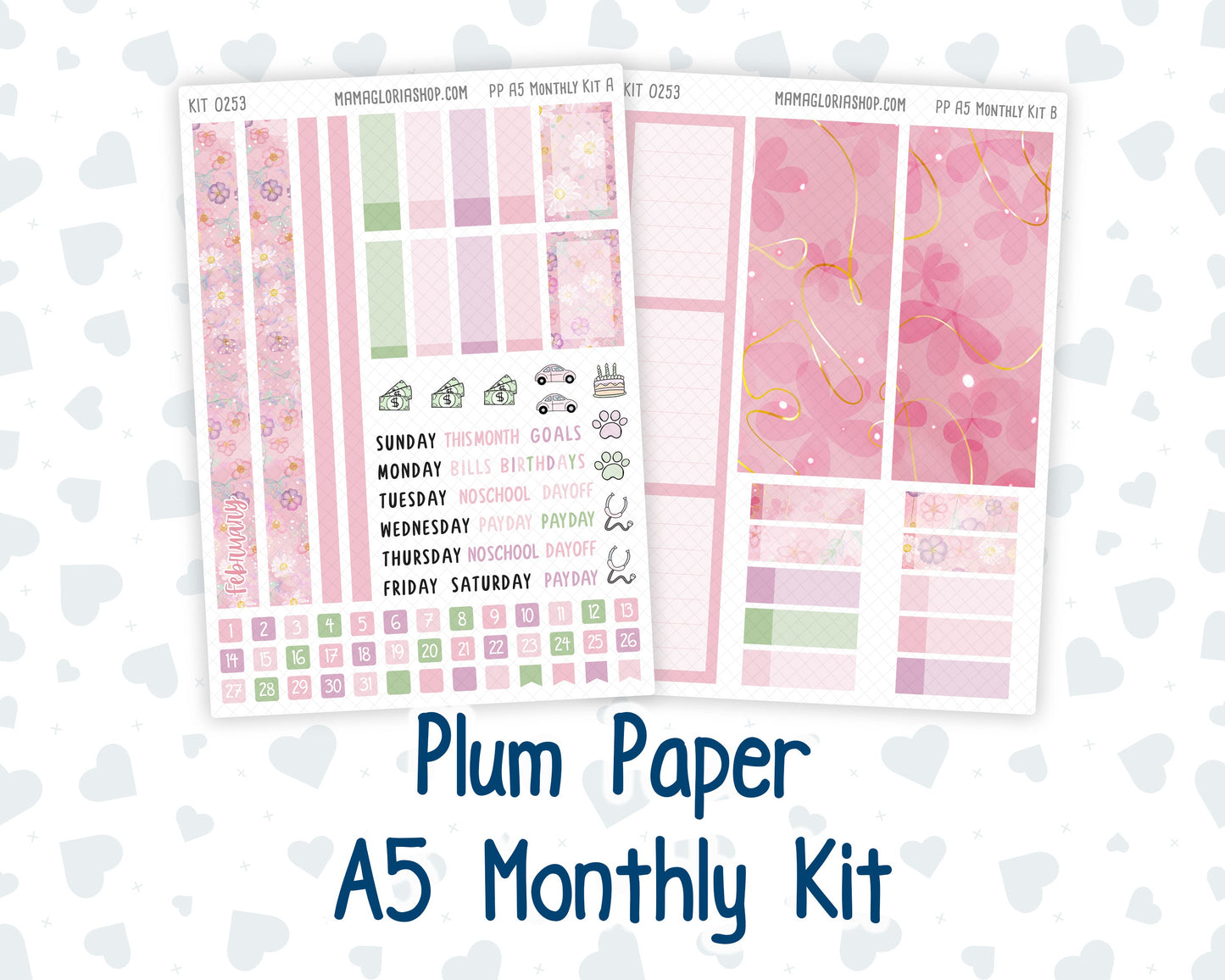 Kit 0253 - A5 - Plum Paper - Monthly Kit - February - Rosy Daydreams