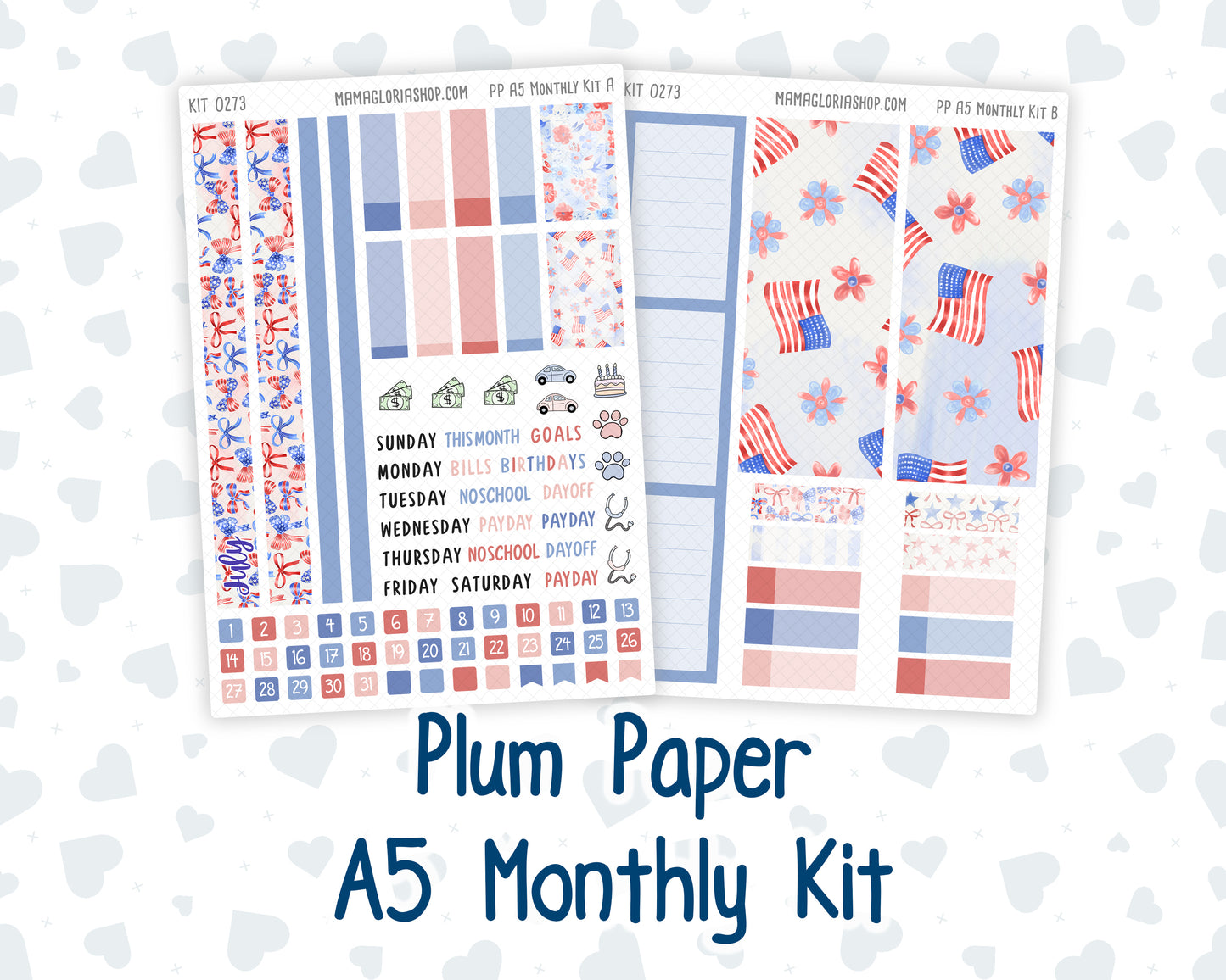 Kit 0273 - A5 - Plum Paper - Monthly Kit - July - Americana In Bloom