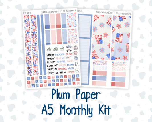 Kit 0273 - A5 - Plum Paper - Monthly Kit - July - Americana In Bloom