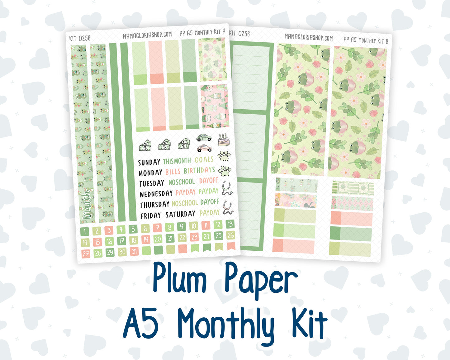 Kit 0256 - A5 - Plum Paper - Monthly Kit - March - Froggy Luck